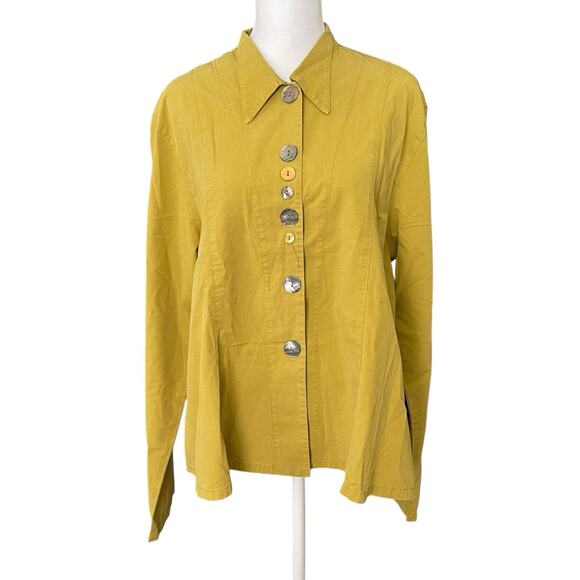 Eleven Stitch Design XL Blouse Unique Button Front Top Shirt Chartreuse - Picture 1 of 10